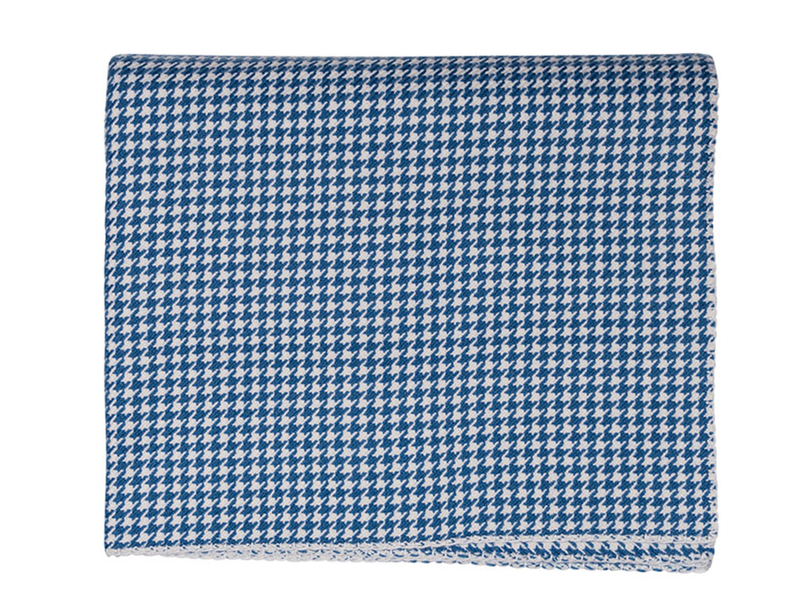 Blue and White Houndstooth Cashmere Blanket - Tribute Goods