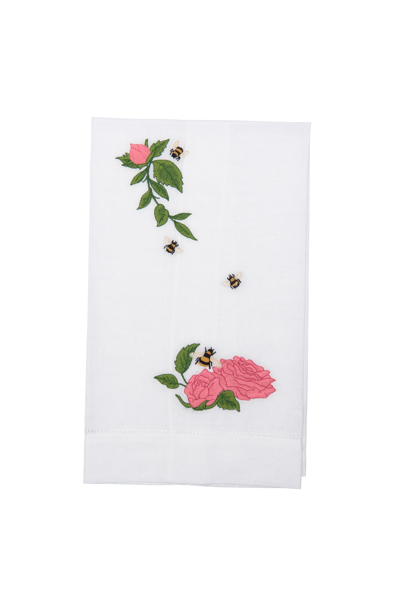 Tribute Goods Embroidered Floral with Bees Hand Towel