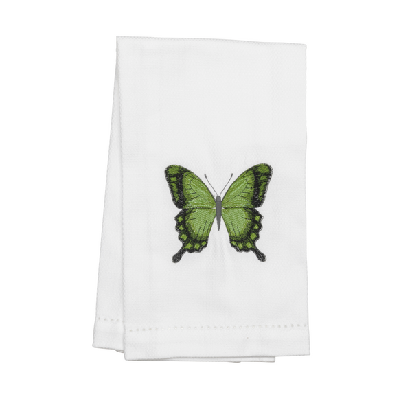 Green Butterfly Linen Hand Towel