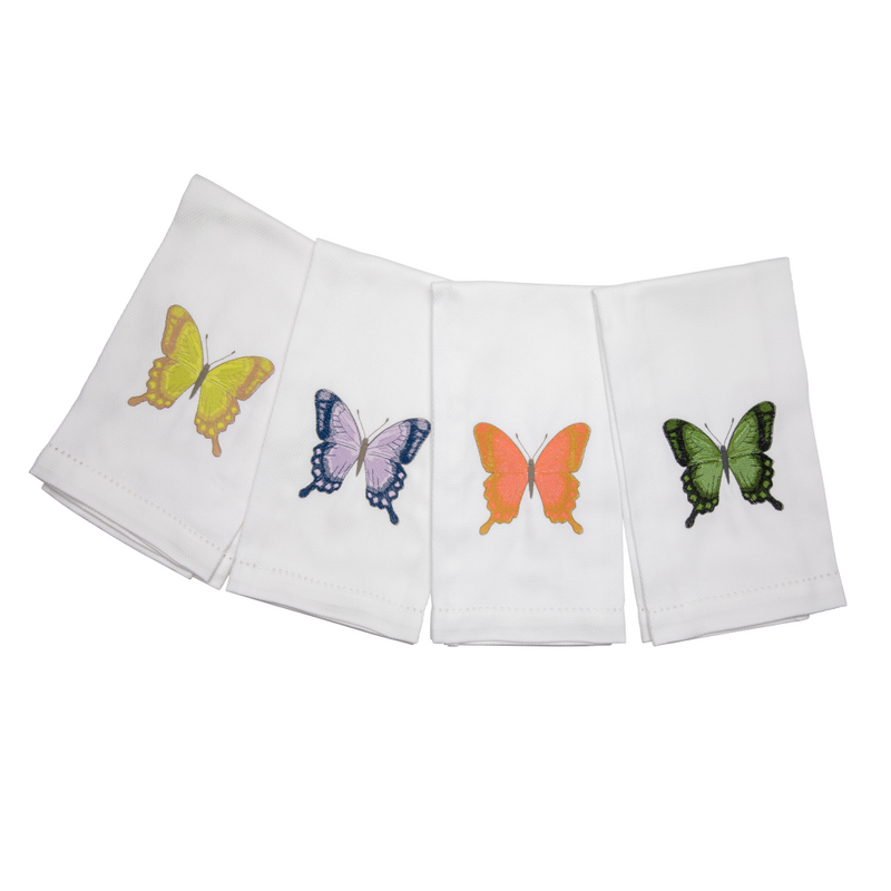Yellow & Tan Embroidered Butterfly Hand Towel