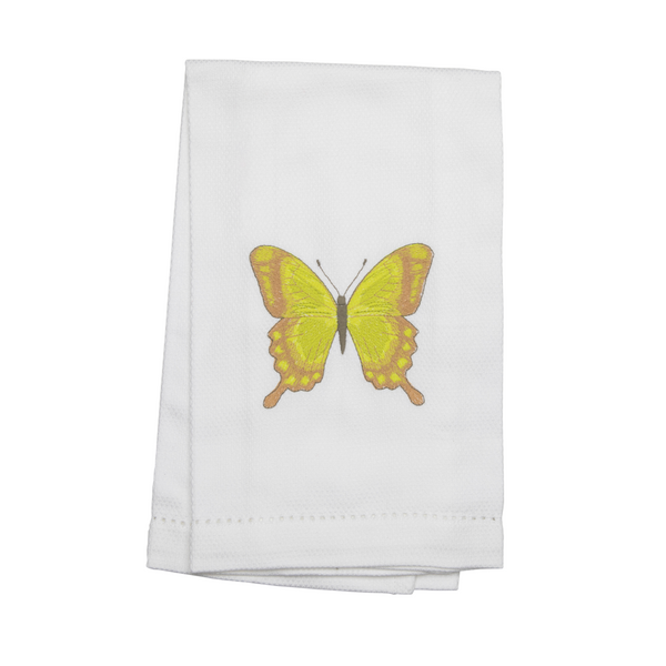 Yellow & Tan Embroidered Butterfly Hand Towel