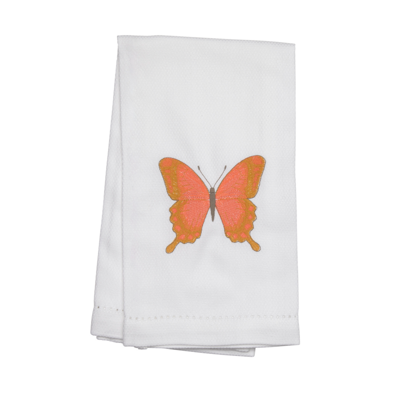 Tangerine & Gold Embroidered Butterfly Hand Towel