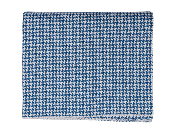 Blue and White Houndstooth Cashmere Blanket - Tribute Goods