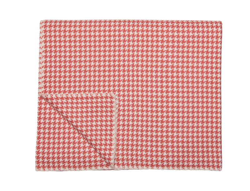 Coral & White Houndstooth Cashmere Blanket